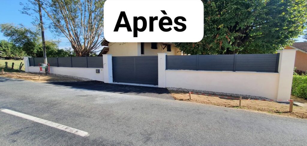 Avant / après : d'un talus à un mur de clôture avec portail