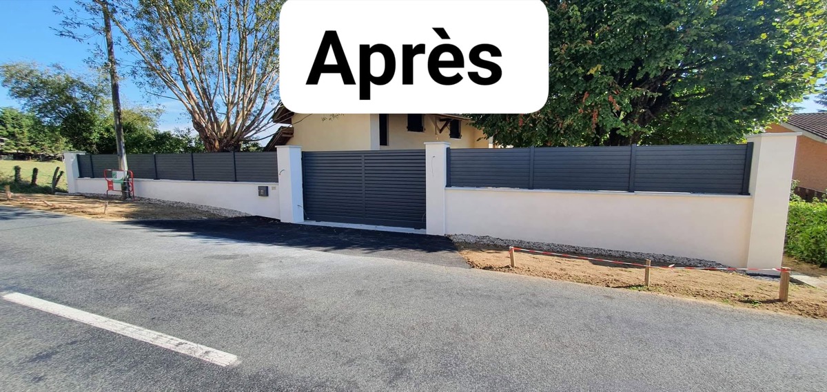 Avant / après : d’un talus à un mur de clôture avec portail